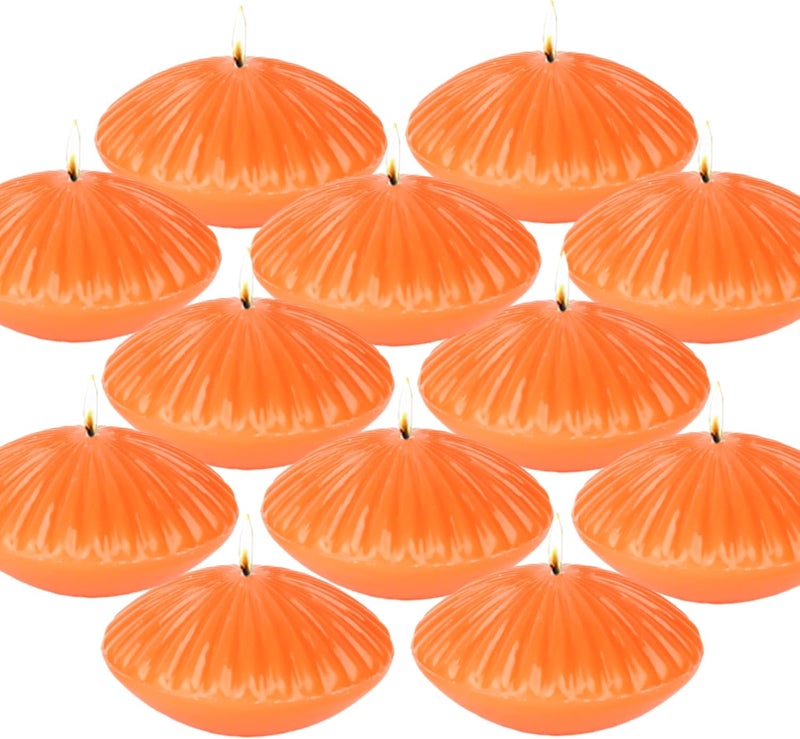LPUSA 10 Hour Orange Floating Candles Large 3"，Unscented Romantic Tealight Ribbed Candles for Cylinder Vases，Centerpieces at Wedding, Party, Pool, Holidays, Set of 12 - Image 1